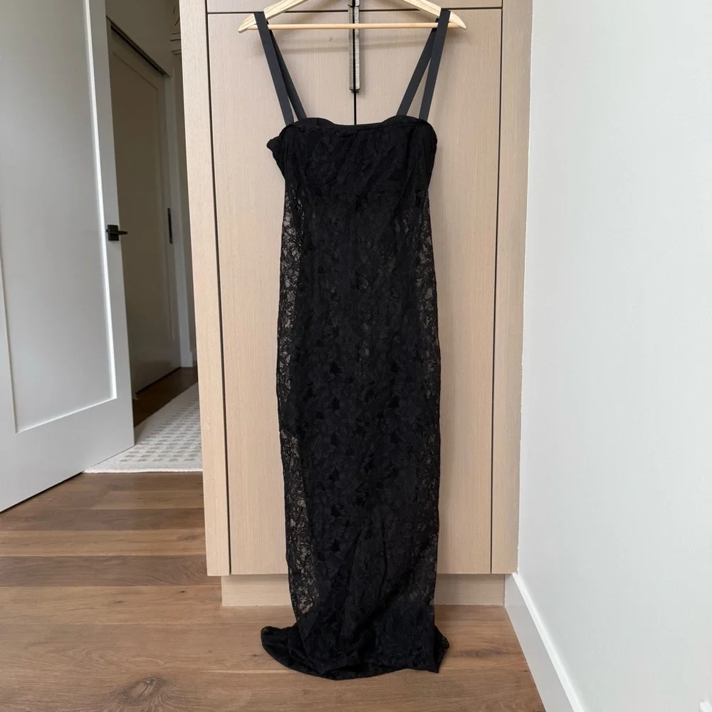NEW!! Lovers + Friends Gracia Gown Black Lace Sheer Dress, L - Picture 9 of 12